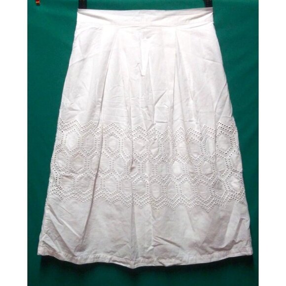White skirt flare A-Line Cottagecore Boho eyelet lacy accents Modest gypsy - Picture 1 of 11
